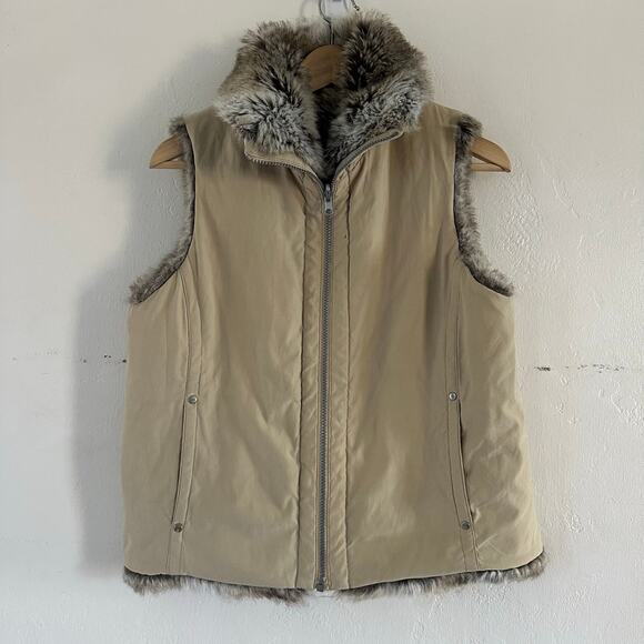 Faux Fur‎ Vest Full Zip Pockets Brown Womens Reversible Size Medium - Picture 5 of 9